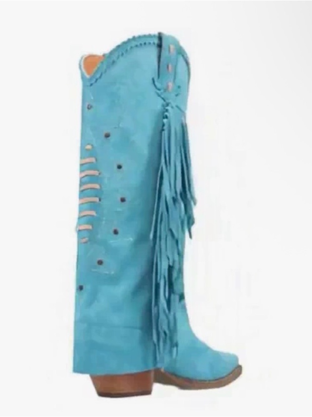 Turquoise Fringe Leather Suede Women's Western Boot - Picture 2 of 7